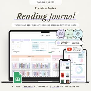 Digitale Buchübersicht, Google Tabellen, Lesetagebuch, TBR-Planer, Leseprotokoll, Buchrezension, Leseliste, Vorlage für eine Büchersammlung