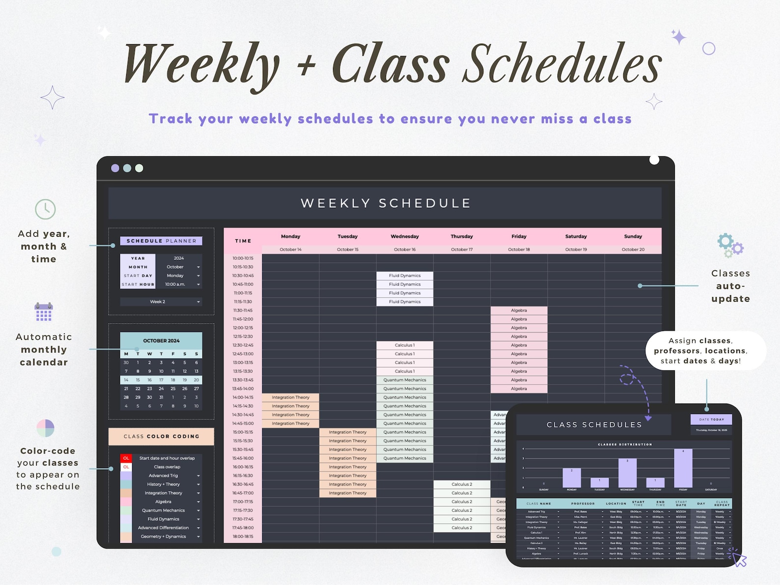 University Planner Spreadsheet Student Template Google Sheets Student ...