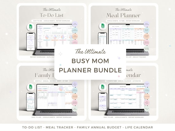 Busy Mom Planner 2025 Spreadsheet Life Planner ADHD Mom Digital Planner Family Annual Budget Weekly Meal Planner Bill Tracker To-Do List