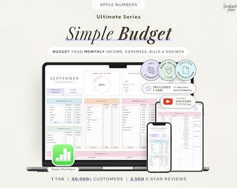 Budget Spreadsheet Apple Numbers Template for Mac iPad iPhone Simple Monthly Budget Planner Income Expense Tracker Bill Paycheck Finance