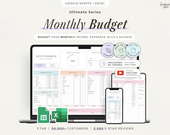 Monthly Budget Spreadsheet Google Sheets Excel Template Budget Planner Bill Tracker Income Expense Personal Finance Dashboard Money Tracker