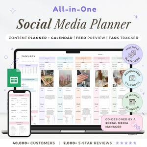 Social Media Content Planner Spreadsheet Monthly Content Calendar Digital Creators Post Scheduler Google Sheets Template Instagram TikTok