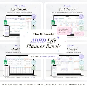 ADHD Life Planner Spreadsheet ADHD Digital Organizer Planner Budget Tracker Habit Template Productivity To Do Google Sheets 2026 Calendar