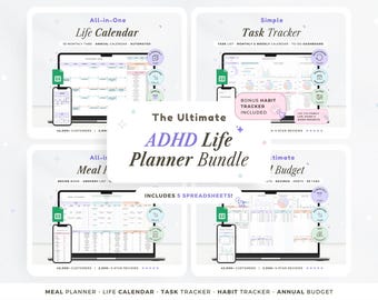 ADHD Life Planner Spreadsheet ADHD Digital Organizer Planner Budget Tracker Habit Template Productivity To Do Google Sheets 2026 Calendar
