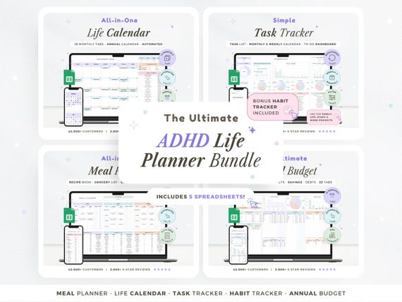 ADHD Life Planner Spreadsheet ADHD Digital Organizer Planner Budget Tracker Habit Template Productivity To Do Google Sheets 2026 Calendar