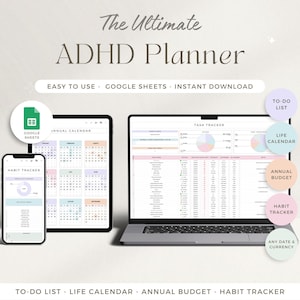 Editable ADHD Planner Google Sheets Digital Productivity Spreadsheet Routine Task Tracker Habit Template Time Management Digital Organizer