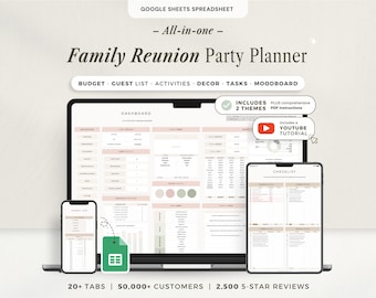 Family Reunion Planner Spreadsheet Family Party Get Together Planning Guest List Budget Tracker Template Food Decor Itinerary Google Sheets
