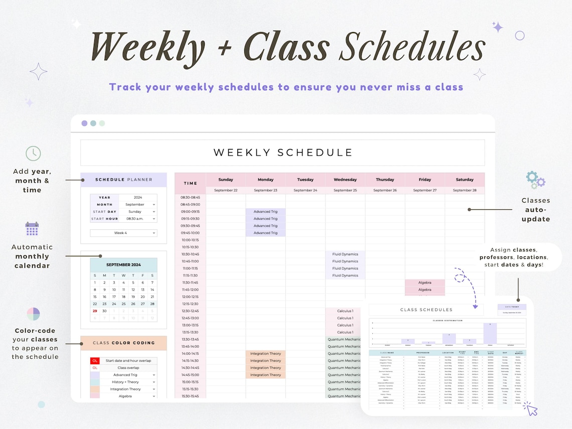 Homework Spreadsheet Study Planner Spreadsheet Academic Student Planner School Homework ...