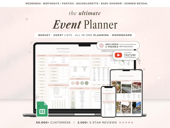 Event Planner Spreadsheet Google Sheets Party Planning Template Budget Tracker Vendor Guest List Bridal Shower Organizer Baby Shower Planner