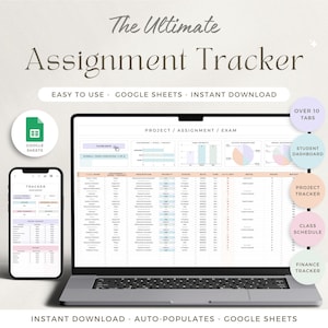Assignment Tracker Spreadsheet Student Planner Google Sheets Calendar Class Schedule Homework Tracker Task Study Planner College University