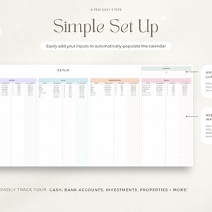 May include: A printable budget planner with a simple set up. The planner includes sections for income, bills, subscriptions, and debts. The planner is designed to be used with any currency.