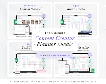 Content Creator Planner Social Media Spreadsheet Bundle Content Calendar Template Content Planner Google Sheets Brand Deal Tracker Task