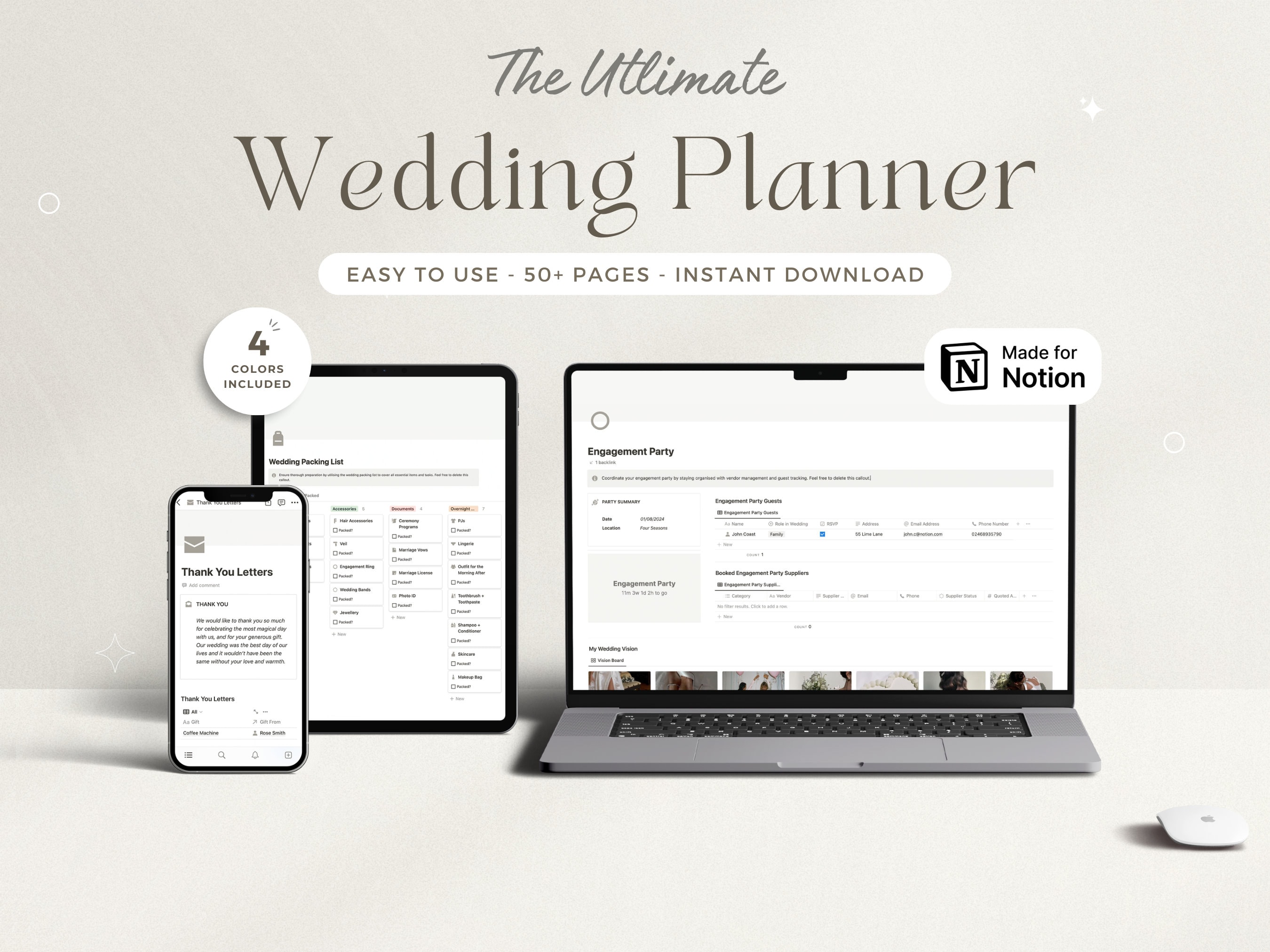 Notion Wedding Planner Notion Template Digital Wedding Planner Wedding Timeline Guest List Tracker Wedding Budget Template Wedding Checklist
