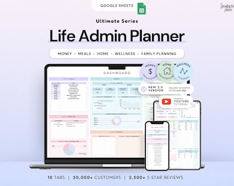 Life Admin Hub Google Sheets Life Management System Planner Budget Tracker To Do List Habit Tracker Meal Planner Household Planner Templates