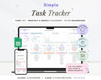 Aufgaben-Tracker Tabelle Vorlage Google Sheets To Do-Liste Planer Produktivität Tracker Täglich Wöchentlich Monatlich Aufgabenmanagement Digital