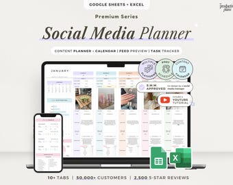 Social Media Content Planner Spreadsheet Monthly Content Calendar Digital Creators Post Scheduler Google Sheets Template Instagram TikTok