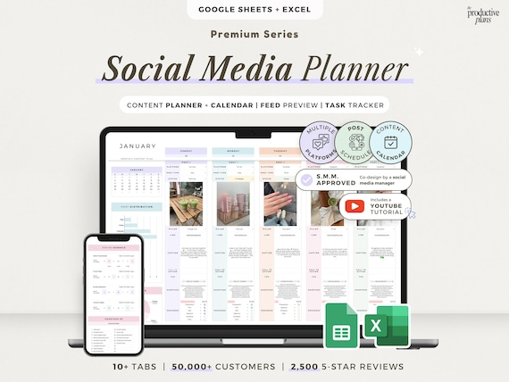 Social Media Content Planner Spreadsheet Monthly Content Calendar Digital Creators Post Scheduler Google Sheets Template Instagram TikTok