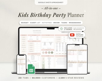 Kids Birthday Party Planner Spreadsheet Kids Birthday Planning Budget Google Sheets Checklist Decor Guest List Birthday Organizer Template