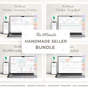 Kleine bedrijven Google Spreadsheets Boekhouding Spreadsheet Voorraadtracker Handgemaakt productordertracker Prijscalculator Belastingrekening Kalender