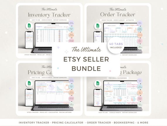 Etsy Seller Spreadsheet Bookkeeping Google Sheets Inventory Tracker Order Pricing Calculator Income and Expenses Business Etsy Accounting