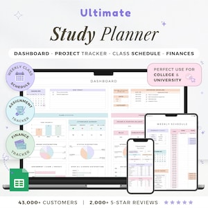 Studieplanner Spreadsheet Academische leerlingplanner School Huiswerktracker Opdracht Google Spreadsheets Takentracker Takenlijst Wekelijks dashboard