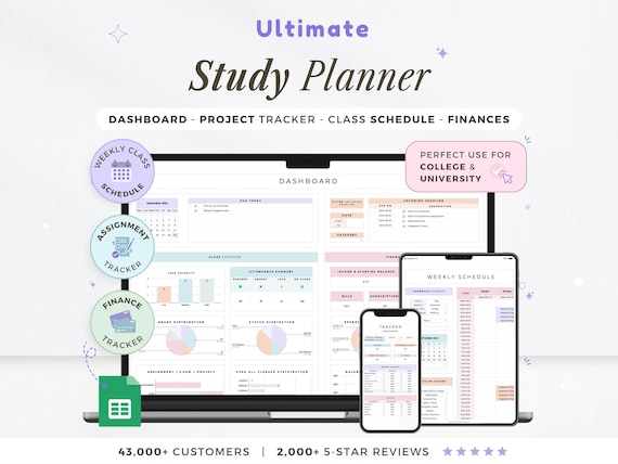 Study Planner Spreadsheet Academic Student Planner School Homework Tracker Assignment Google Sheets Task Tracker To-Do List Weekly Dashboard
