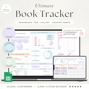 Digital Book Tracker Reading Planner Spreadsheet Book Journal Reading Log Google Sheets TBR Planner Book Review Reading List Book Lover Gift