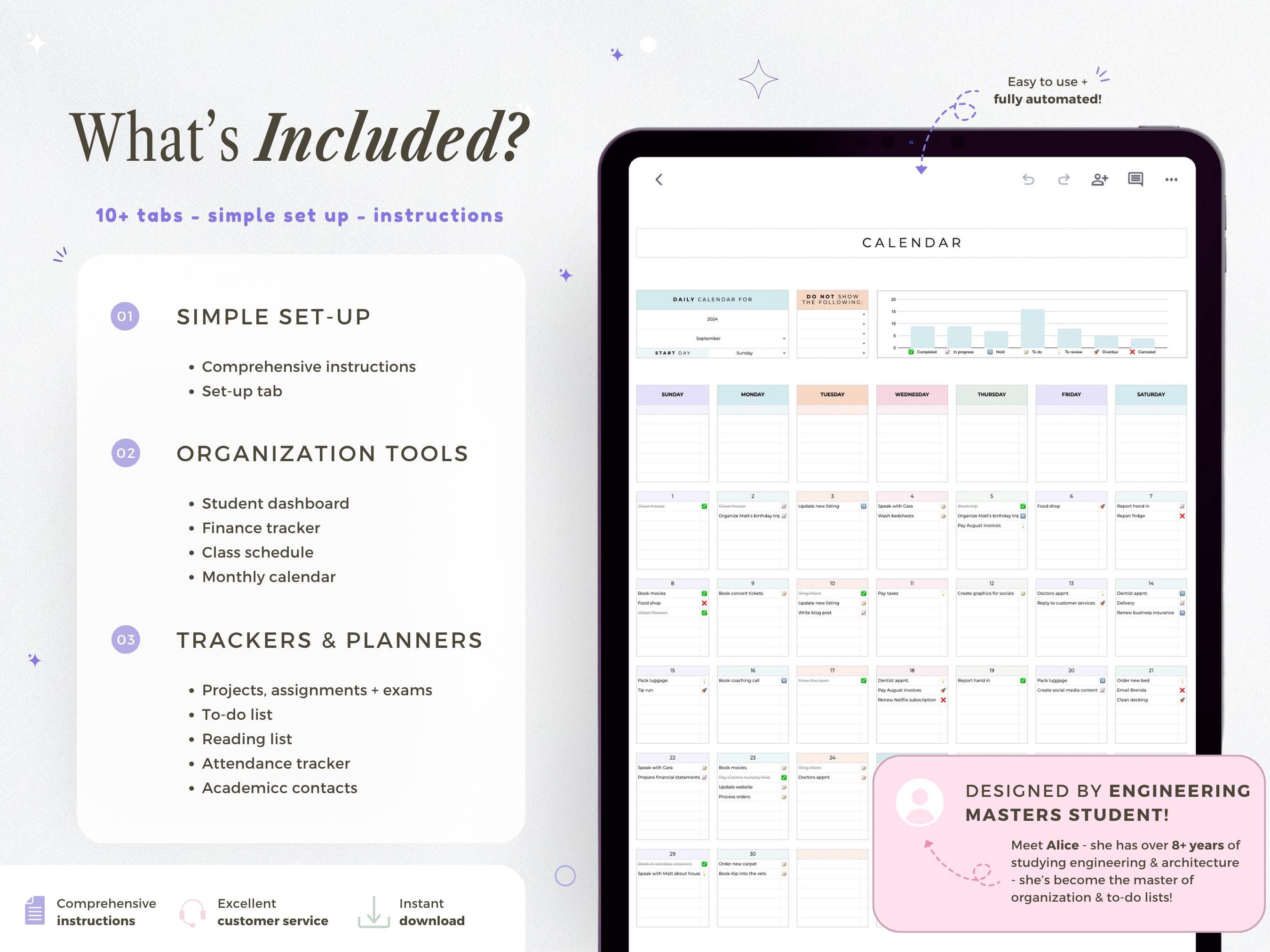 Assignment Tracker Spreadsheet Student Planner Google Sheets Calendar ...