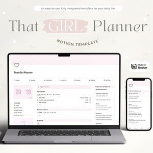 That Girl Notion Template Life Planner All in One Notion Template Student Notion Dashboard GTD Notion Calendar ADHD Notion Planner Aesthetic