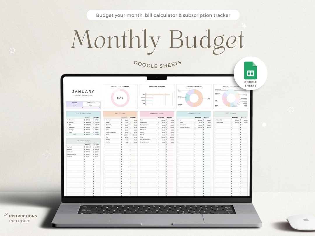 Buy Monthly Budget Spreadsheet Google Sheets Monthly Budget Planner ...