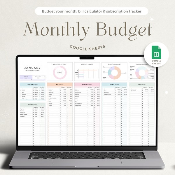 Feuille de calcul budgétaire mensuel Google Sheets Planificateur budgétaire mensuel Suivi de factures Google Sheets Modèle de budget Suivi des revenus Boule de neige de la dette