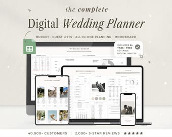 Digital Wedding Planner Wedding Budget Tracker Wedding Timeline Spreadsheet Wedding Guest List Wedding Gift Planning Checklist Google Sheets
