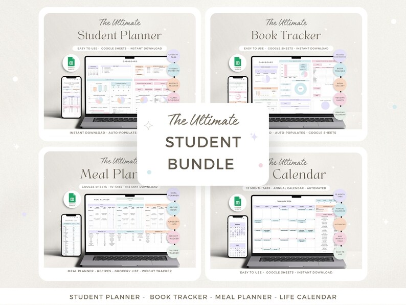 Student Planner Spreadsheet Bundle Google Sheets Assignment Tracker ...