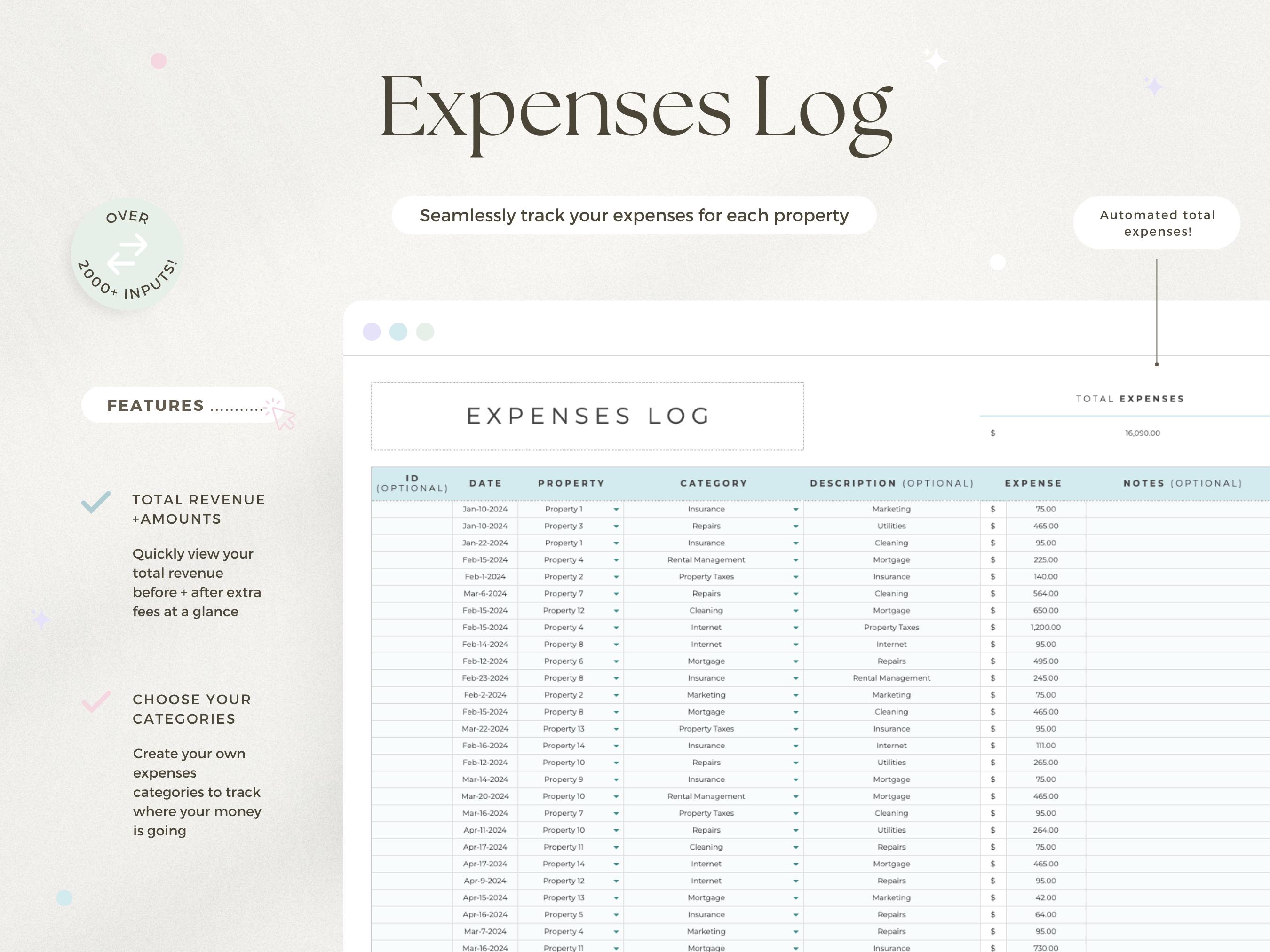 Printable Rental Bookkeeping Rental Property Template Landlord Spreadsheet Income and Expense ...