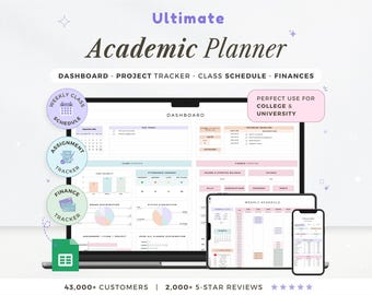 Academic Planner Spreadsheet 2025 Student Planner Google Sheets School Assignment Tracker Course Online Study Planner College Spreadsheet