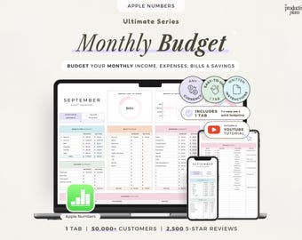Monthly Budget Spreadsheet Apple Numbers Template for Mac iPad iPhone Budget Planner Bill Tracker Income Expense Personal Finance Dashboard