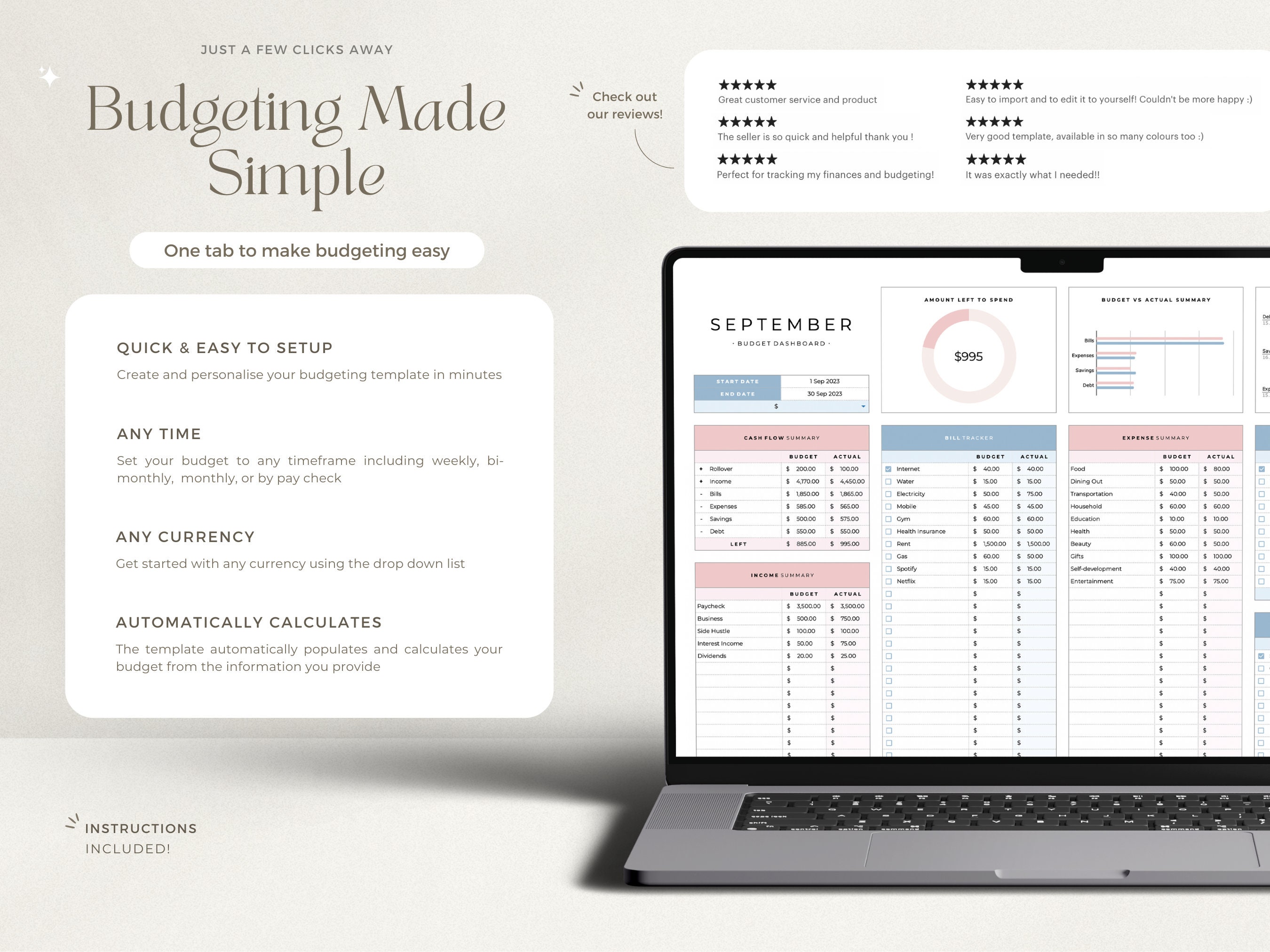 Google Sheets Budget Planner Excel Monthly Budget Spreadsheet Paycheck ...