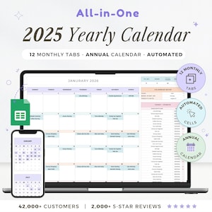 Calendario 2025 Hoja de cálculo Hojas de cálculo de Google Calendario anual Seguimiento mensual Rutina Horario diario Calendario semanal Hoja de cálculo Calendario diario