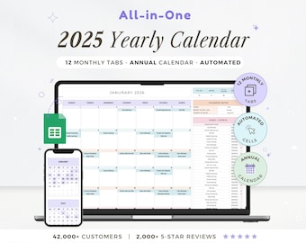 2025 Calendar Spreadsheet Google Sheets Yearly Calendar Monthly Tracker Routine Daily Schedule Weekly Calendar Spreadsheet Calendar Daily