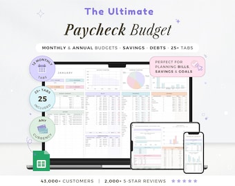 Paycheck Budget Spreadsheet Weekly Budget Monthly Budget Biweekly Bill Tracker Debt Tracker Financial Planner Google Sheets Debt Tracker
