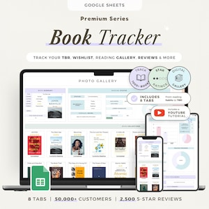 Book Tracker Spreadsheet Google Sheets Reading Planner Book Journal TBR List Book Lover Gift Digital Library Reading Log Review Template