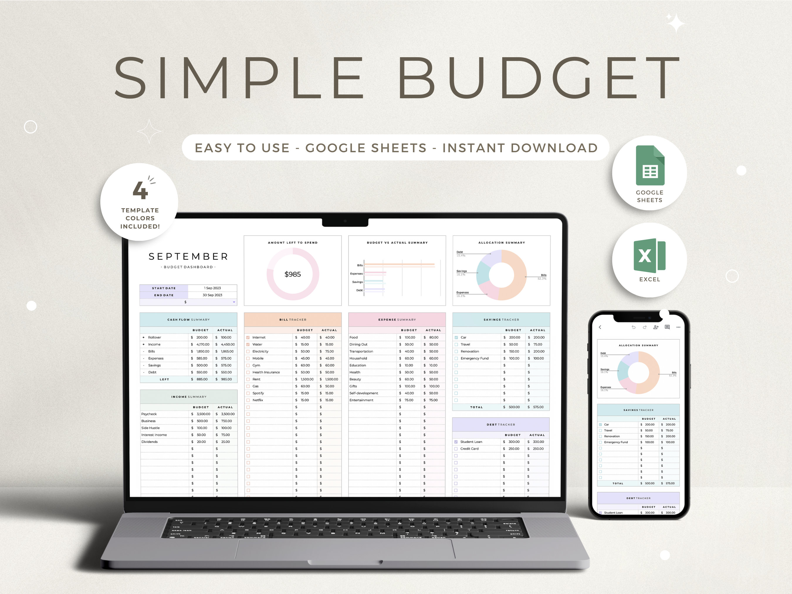 Excel Budget Planner for Google Sheets Budget Monthly Budget ...