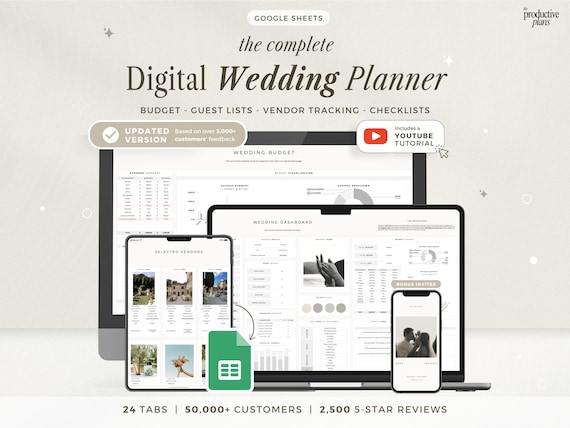 Digital Wedding Planner Wedding Budget Tracker Wedding Timeline Spreadsheet Wedding Guest List Wedding Gift Planning Checklist Google Sheets