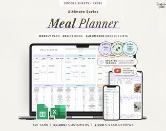 Weekly meal planner google sheets recipe journal meal planner printable spreadsheet calorie tracker automatic grocery list food inventory