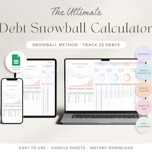 Hoja de cálculo de Google Debt Snowball Calculadora de avalancha Pago de deuda Pago de deuda hipotecaria Pago de deuda de tarjeta de crédito Seguimiento de préstamos estudiantiles