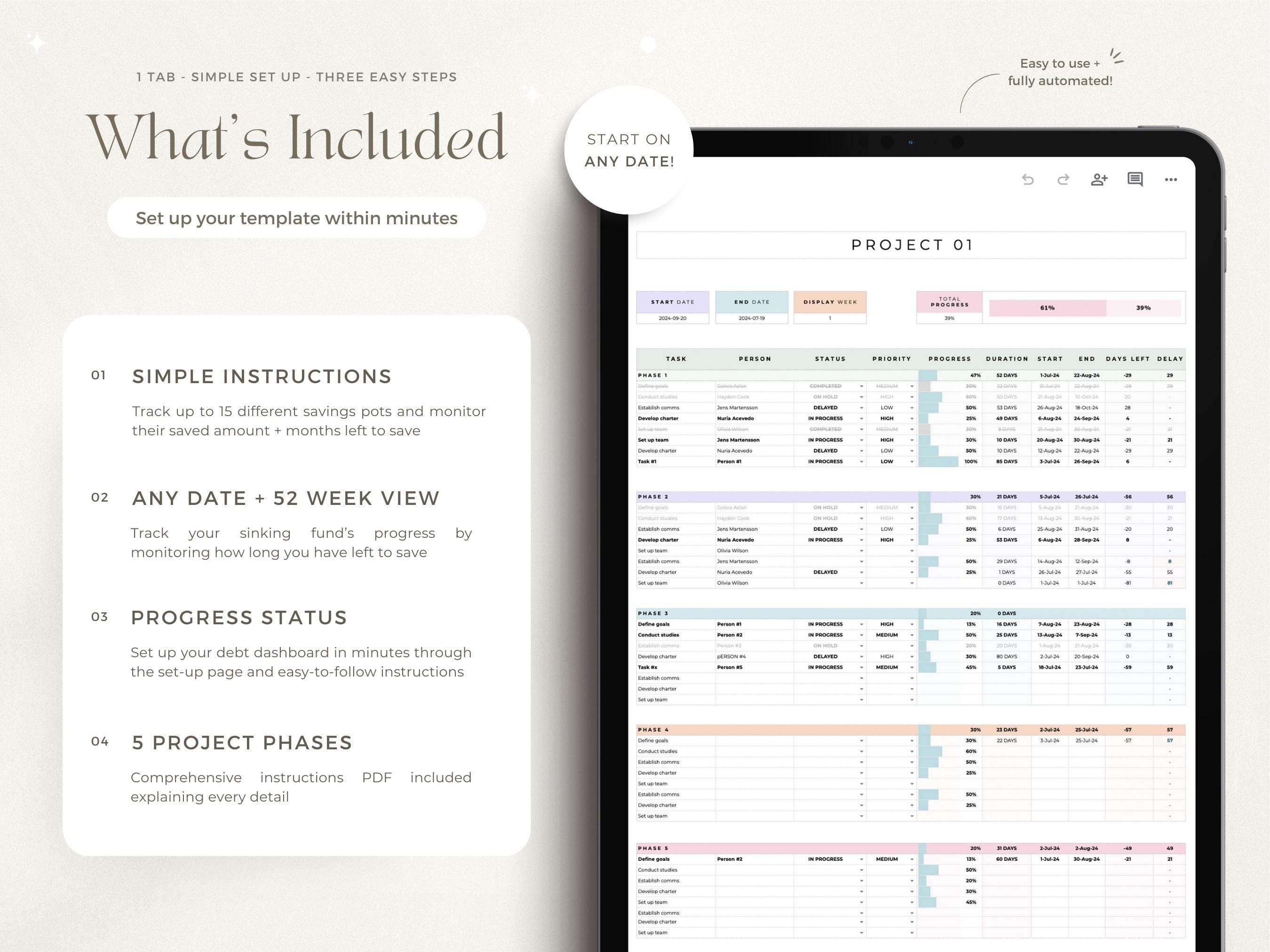 Project Tracker Spreadsheet Small Business Project Planner Task Tracker ...