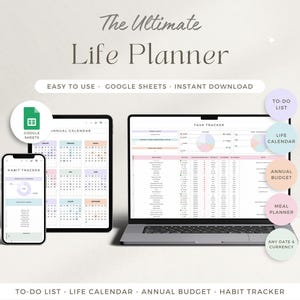 Life Planner Fogli Google Tracker Budget Elenco delle cose da fare Modello Organizzatore digitale Calendario 2024 Foglio di calcolo 2025 Pianificatore dei pasti Foglio di calcolo ADHD