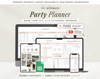 Digital Party Planner Spreadsheet Google Sheets Event Planning Template Birthday Party Planning Budget Tracker Bridal Shower Party Organizer