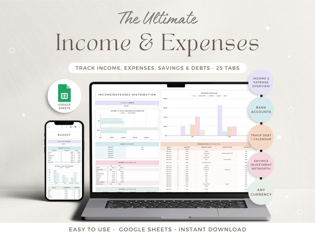 Income and Expense Tracker Spreadsheet Monthly Expense Google Sheets ...