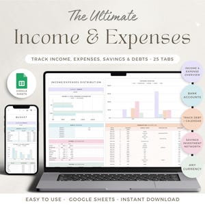 Hoja de cálculo de seguimiento de ingresos y gastos Hojas de cálculo de gastos mensuales de Google Plantilla de seguimiento de deuda Finanzas Monet Seguimiento de ahorros Presupuesto imprimible